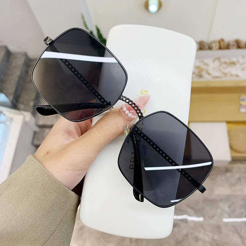 JSJM New Fashion Big Frame Sunglasses Women Classic Brand Design Luxury Metal Oversize Sun Glasses Female Oculos De Sol UV400