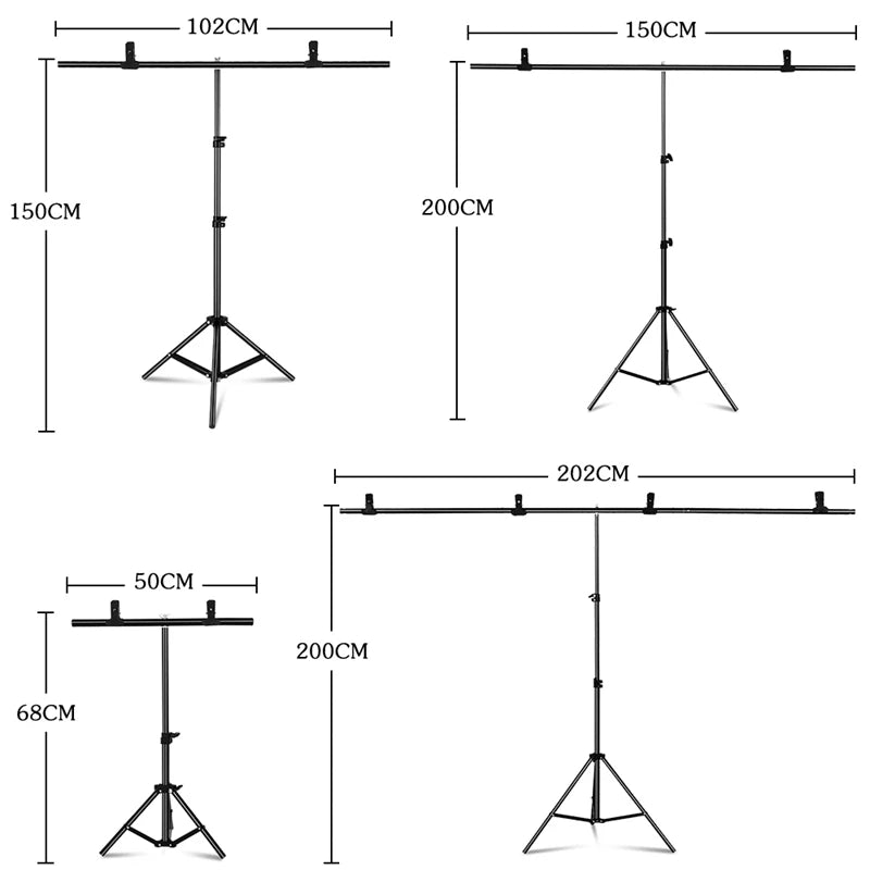 T-shaped Background Photography Backdrop Stand Adjustable Support System Photo Studio for Non-Woven Muslin Backdrops With Clip