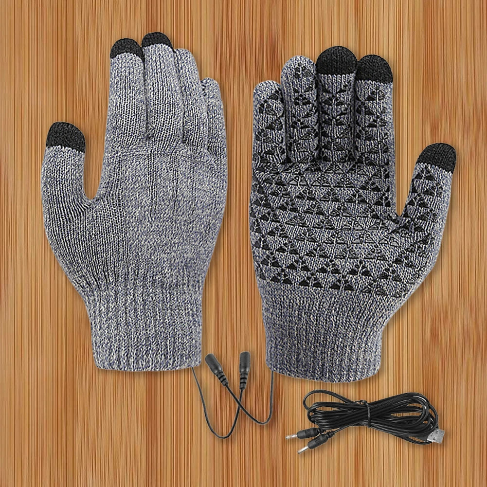 USB Heated Knitted Gloves Full Finger Gloves Non-Slip Touch Screen Gloves Thicken Winter Cycling Gloves for Men Women