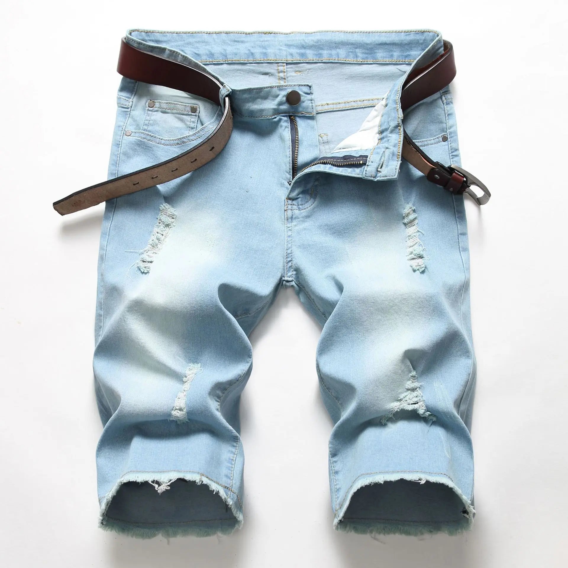 2026 New Denim Shorts for Men Fashion Casual Stretch Straight Short Jeans Men Summer Trend Holes Slim Fit Cowboy Short Trousers