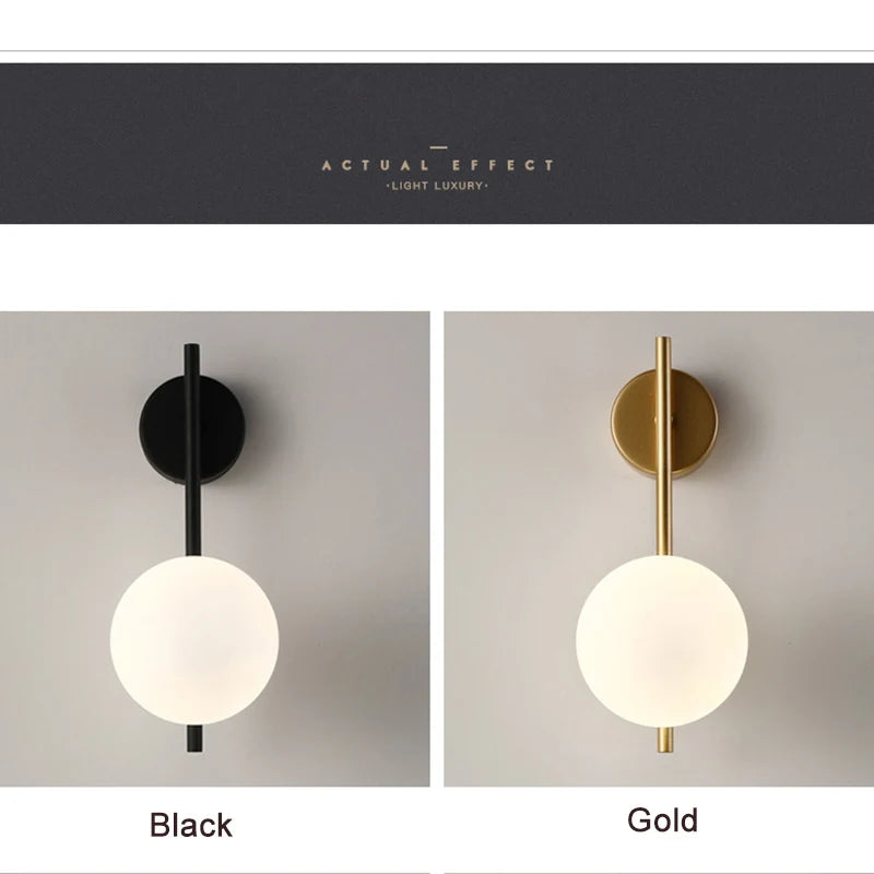Modern LED Wall Lamps Black Gold Glass Ball Wall Sconces Living Rom Bedroom Hotel Decor Wall Lights Bedside Lights Aisle Lamp G9