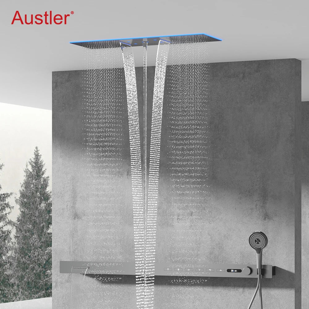 2026 Music Shower Head LED 1400mm Shower Body Waterfall Rainfall Thermostatic Bathroom Shower Set