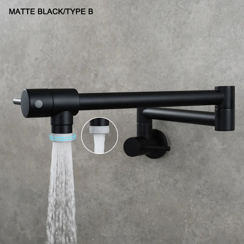 Brass Pot Filler Tap Wall Mount Foldable Kitchen Faucet Single Cold Single Hole Sink Tap Rotate Folding Spout Chrome Gold Black