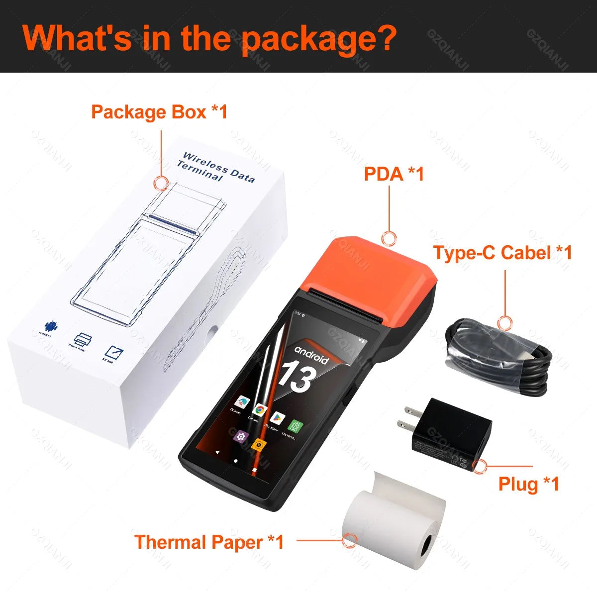 4G Android 13/14 Handheld POS Printer with 58mm Thermal Printing, 1D2D Scanner, NFC optional Compatible with Loyverse POS, Grab