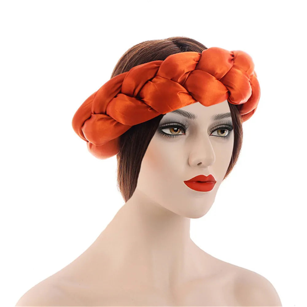 Exaggerated Satin Braid Headband for Women Lady Party Headpiece Candy Color Head Bands