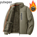 Winter Warm Fleece Jacket Men Climbing Double Thickened Pocket Jacket Outdoor High Collar Windproof Ski Sweatshirt Coat Man Snow