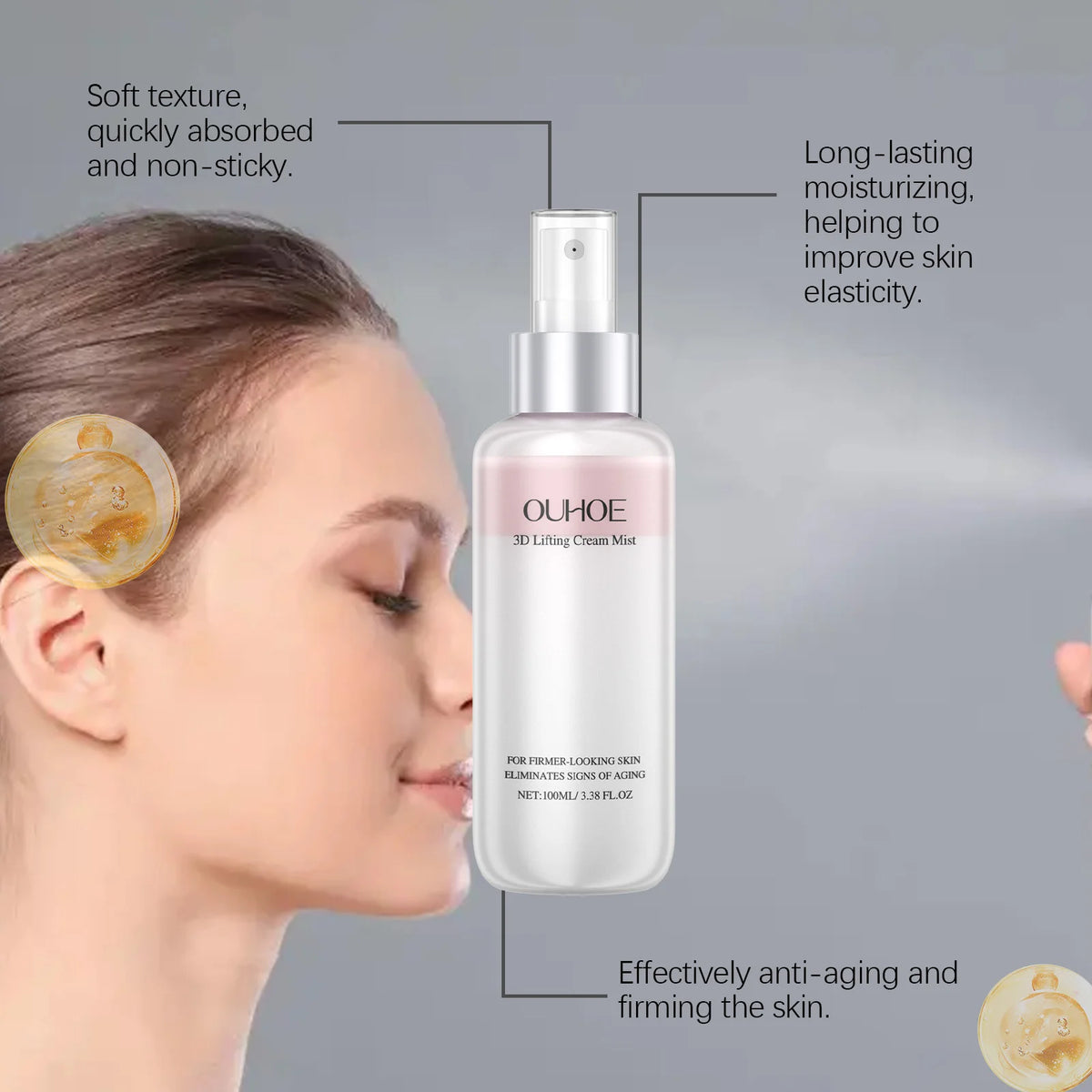 3D Lifting Firming Cream&Spray,Advanced with 17 Peptide Complex for Face&Neck,Butter Rich Texture For Perfect Slugging,Creamy Moisturizing,Instantly Brightens Skin Tone,Firms Skin,Refreshing,Comfortable.K-Beauty  Glass Skin