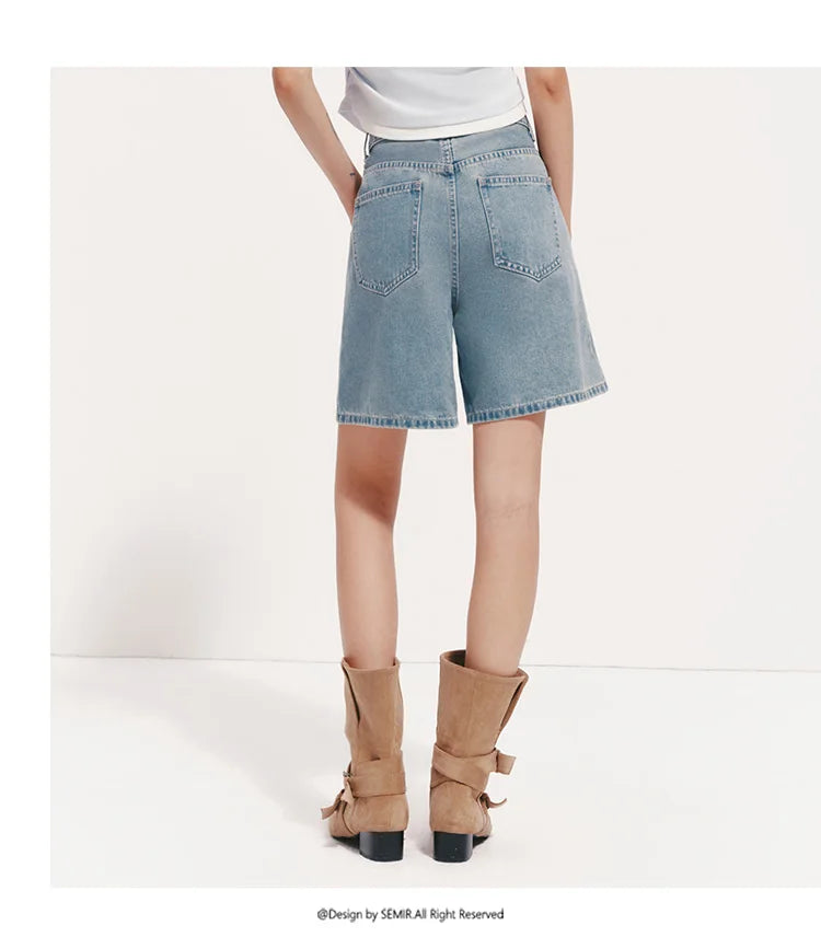 Semir Women Pants Denim Cool Feeling Antibacterial Vintage Distressed A Line Straight Leg 2026 Summer Casual Top