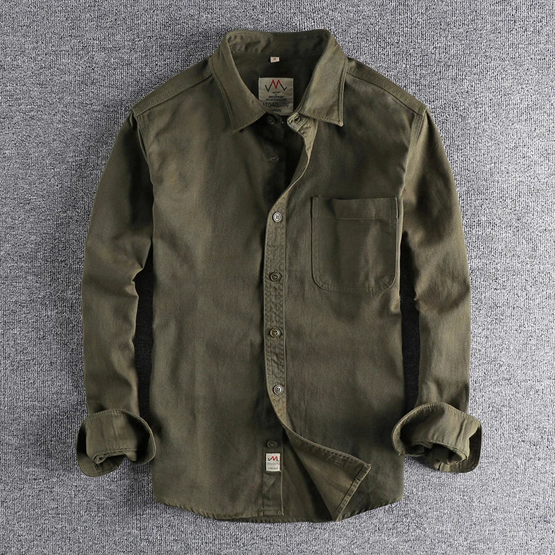 Coarse twill cotton wash-and-wear long-sleeved shirt man-n simple trend pocket spring and autumn casual shirt