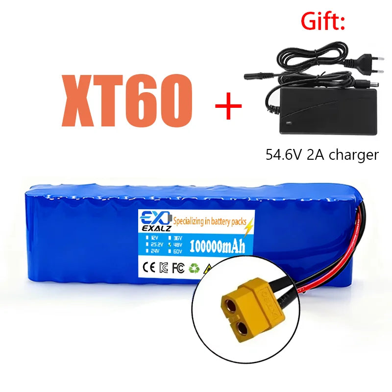48V Electric Scooter Battery 13S2P 100Ah 18650 Lithium Pack For E-Bike Vehicle Motorcycle DIY BMS + 54.6V Charger