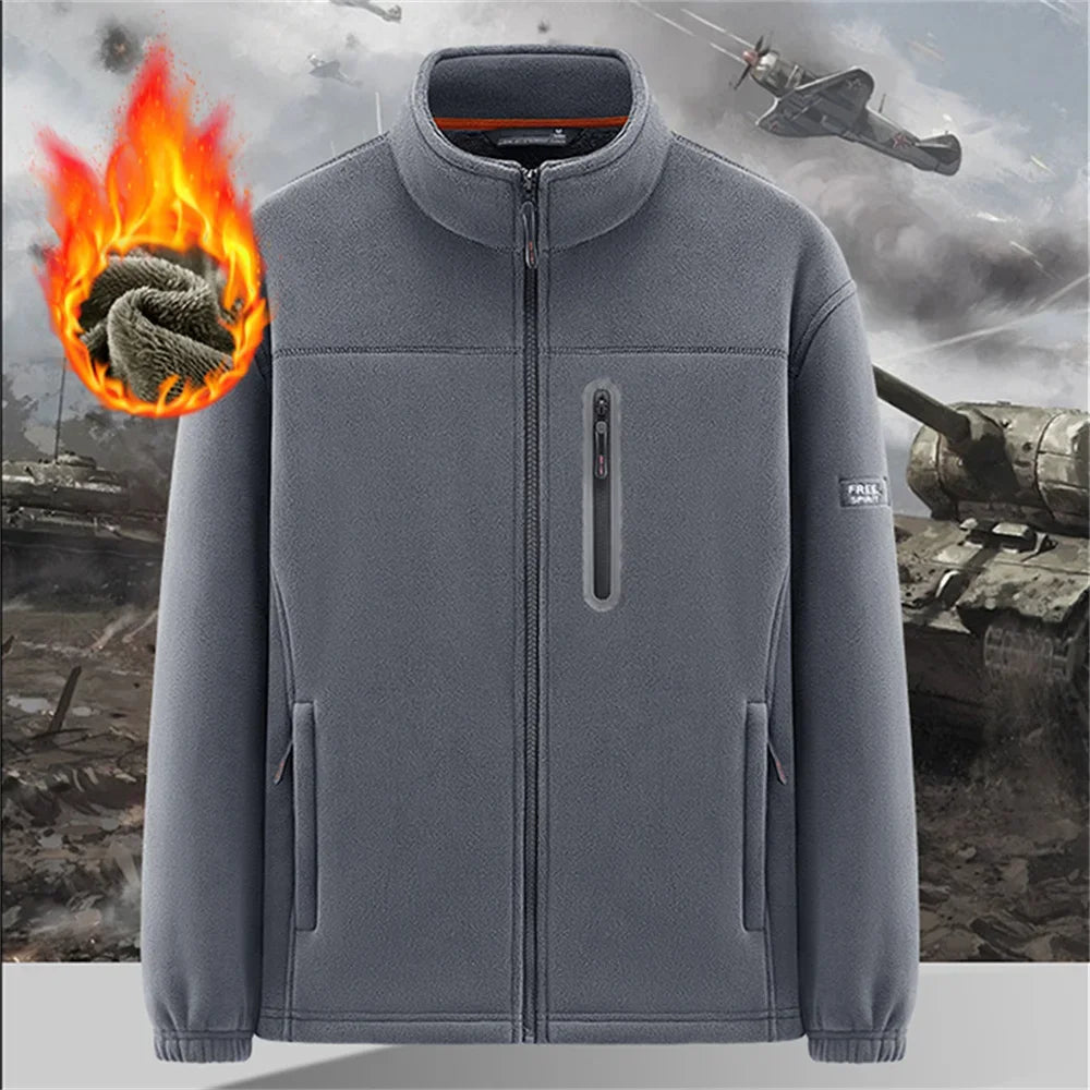 Winter Polar Fleece-Lined Jacket Men Thickened Windproof Stand-Collar Cardigan Jacket Casual Outdoor Embroidered Men's Warm Coat