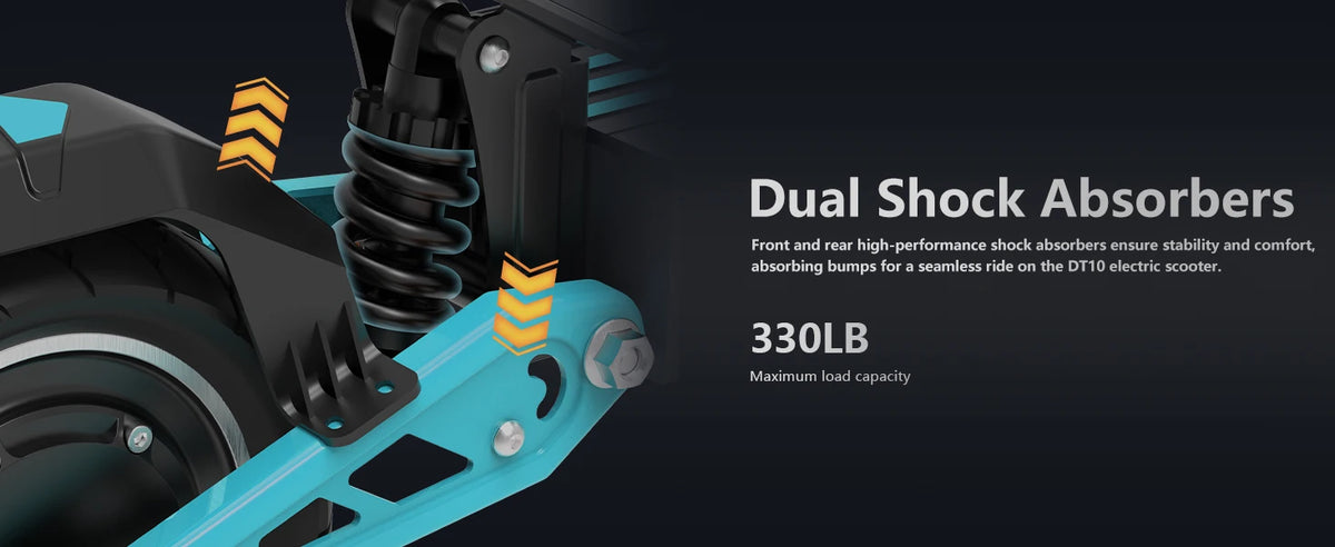 DT10 Adult Electric Scooter 1400W Peak Motor 50km/h Max Speed 48V16Ah 18650 Battery 50km Long Range Dual Disc Brakes Shock Suspension Absorbers System 330LB Maximum Load 10inch All-Terrain Tires NFC Unlocking Smart Display Fo