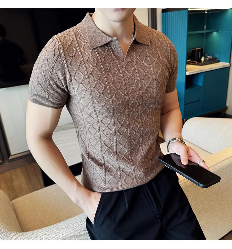 Polo Style Sweaters For Men Autumn Winter New Slim Fit Short Sleeve Mens Casual Sweater Turn Down Collar Knitted Pull Homme 3XL