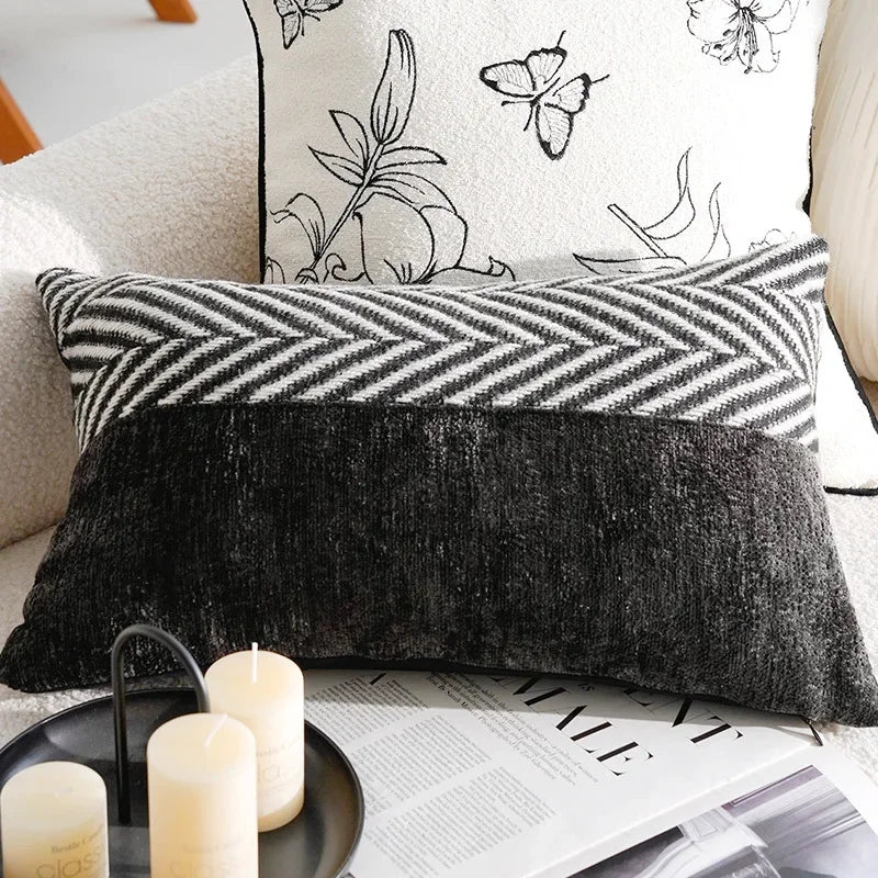 45x45/30x50cm Black White Embroidered Pillow Cover Decorative Cushions Pillow Covers Decorative Modern Light Luxury Sofa Decor