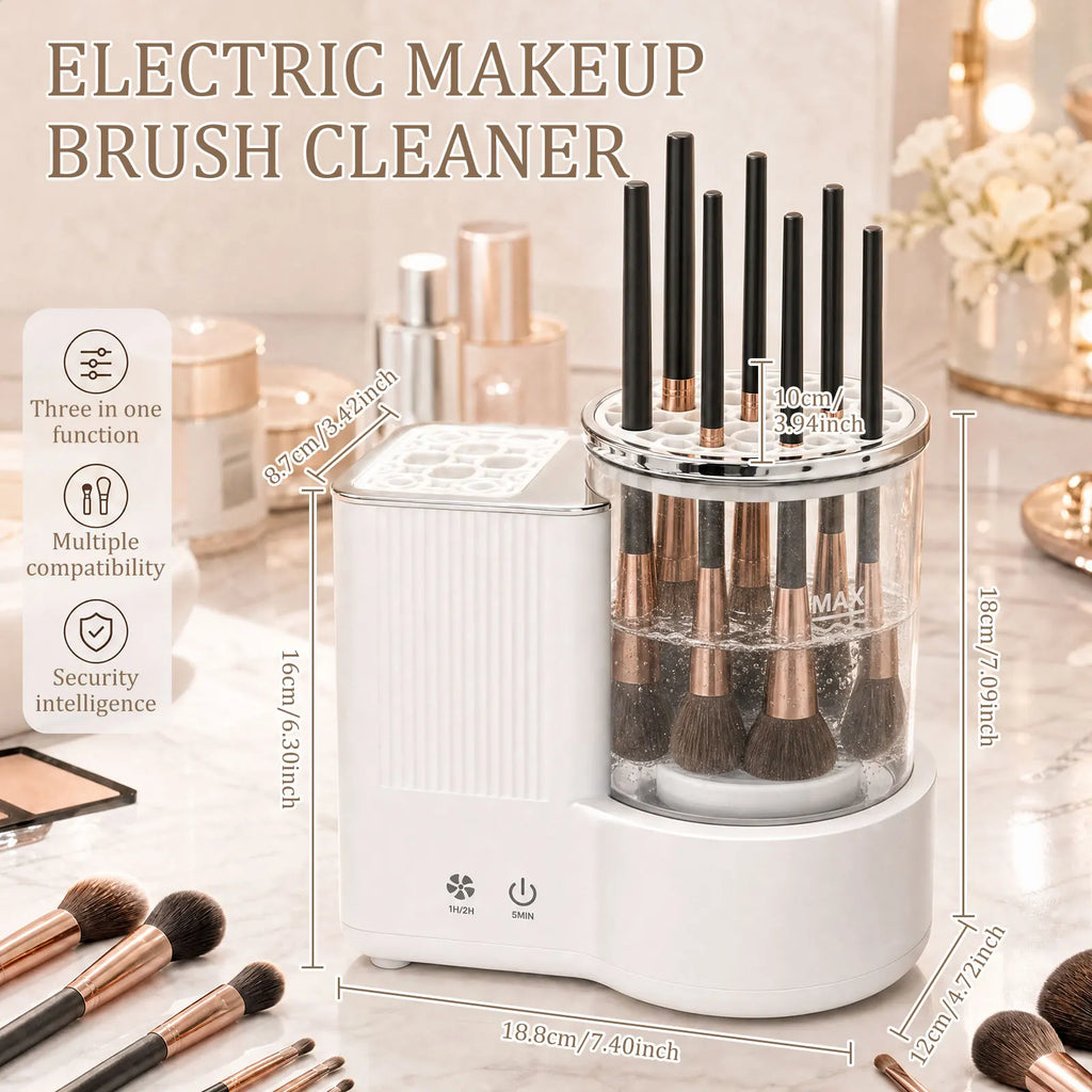 3 IN 1 Electric Makeup Brush Cleaner Machine Makeup Brush Automatic Cleaner Dryer Tool for All Size Beauty Brushes Fast Drying