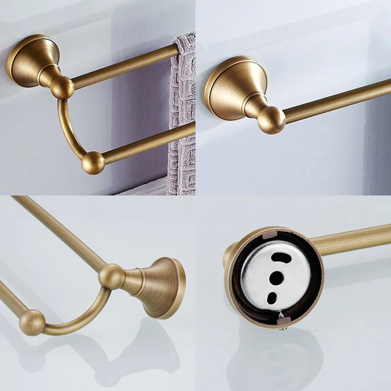 Antique brass plated wall-mounted towel rack bathroom hardware pendant set paper towel holder coat hook toilet brush ELA68A