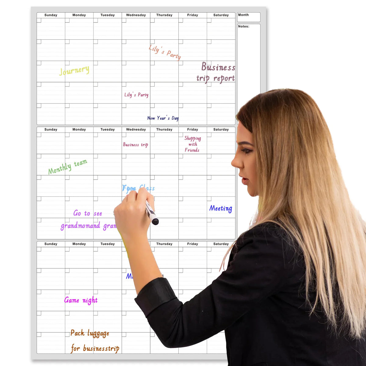 Reusable Whiteboard Calendar 2 Markers Dual Sided Foldable Design 3 Month Planner for Office Home School Erasable Surface Weekly