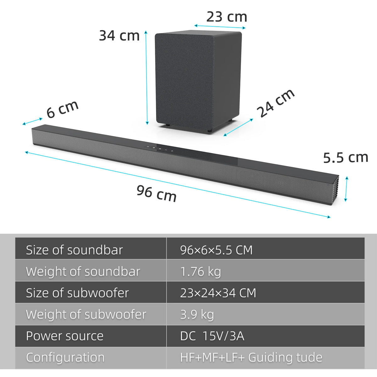 84W TV Sound Bar with Subwoofer Box Soundbar 2.1 Wireless Speaker Home Theater Surround Sound System Aux/USB/Optical/Coaxial/RCA