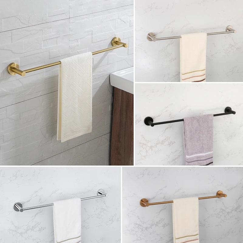 Single Towel Bar Rack Wall Mount Bathroom Round Towel Bar Heavy Duty Hand Towel Holder Kitchen Towel Rod  Stainless Steel Chrome