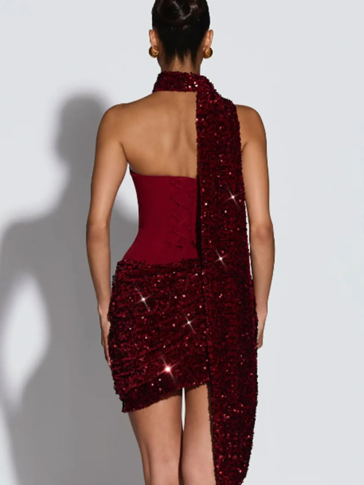 Halter Sparkly Sequin Bodycon Dress Fitted Midi Evening Gown Party Clubwear Jumpsuit Playsuit