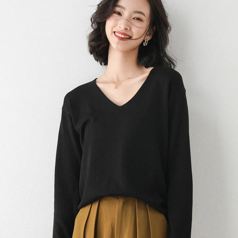 2025 Spring Autumn Womens Sweater Solid Knitwear Korean Loose Female Basic Casual Jumpers Stretch Pullover Sky Blue Pink Sweater