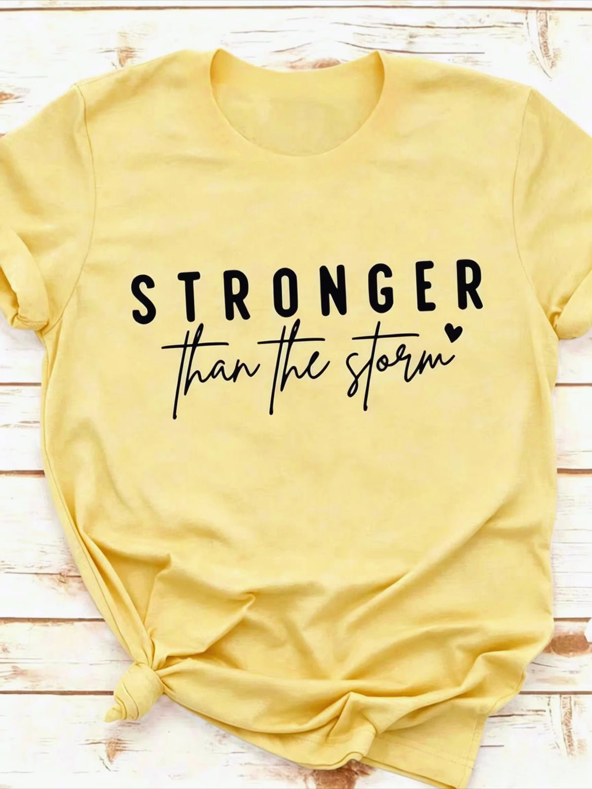 Women Crew Neck Short Sleeve Tops Summer Stronger Than The Storm Inspirational Slogan Graphic Print Women's Oversized T-shirt