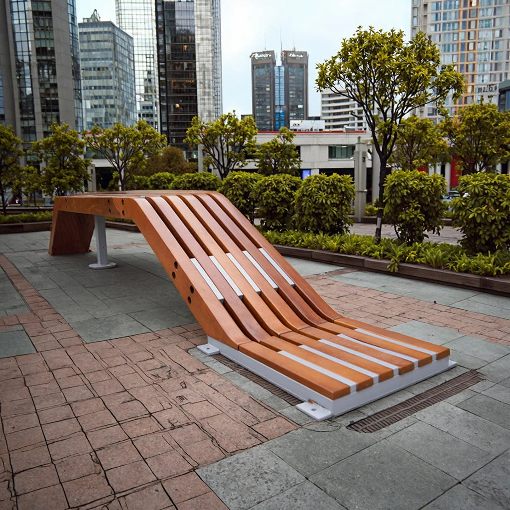Designer Outdoor Bench with Galvanized Steel Frame Park Garden Public Seating  Landscape Projects Bench Park Street Furniture