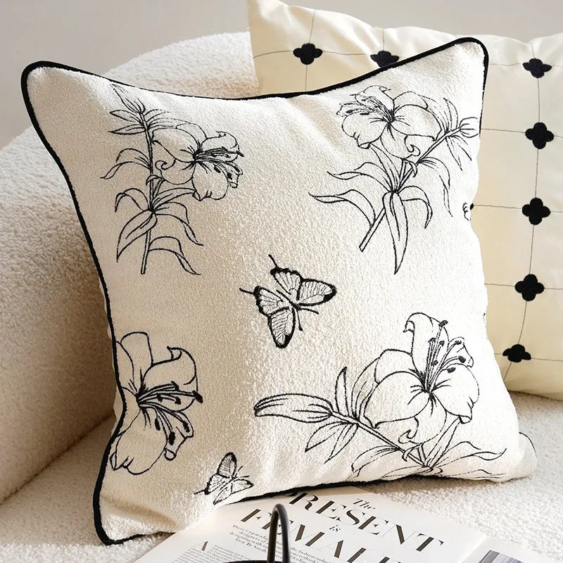 45x45/30x50cm Black White Embroidered Pillow Cover Decorative Cushions Pillow Covers Decorative Modern Light Luxury Sofa Decor
