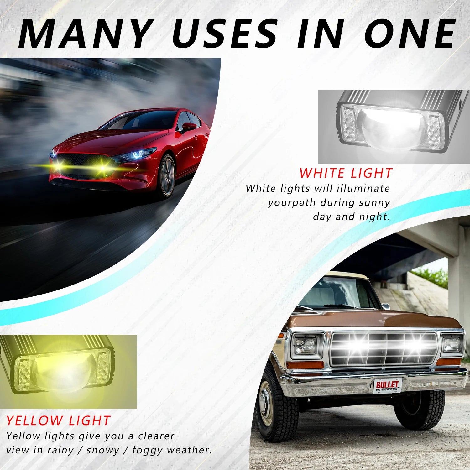 LED Car Grille Spotlight Projector Len Light DRL 120W 12000LM Super Bright Motorcycle Auxiliary Spotlight 6000K/4500K/3000K 12V