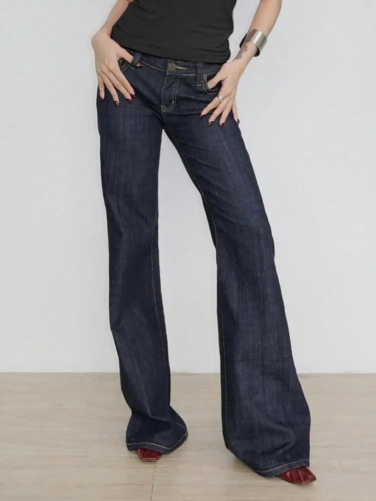 Women's Slim Fit Flared Jeans Y2K Vintage Low Rise Stretch Denim Pants with Embroidery Distressed Style for Everyday Outfits