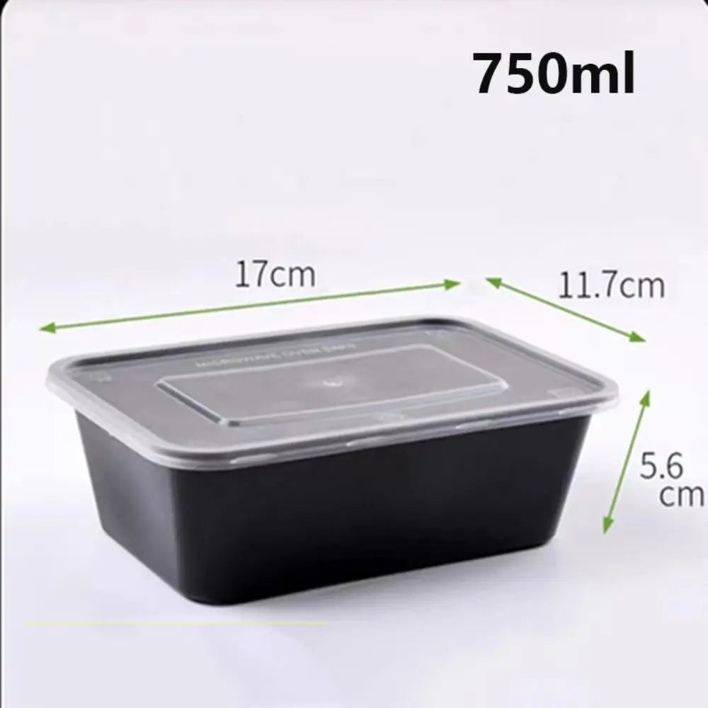 5Pcs/set Plastic Disposable Food Containers Useful with Lid Large Capacity Lunch Box Black Leakproof Fridge Storage Boxes