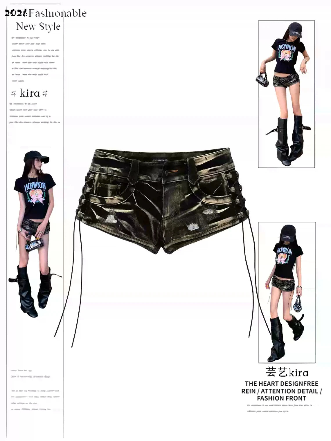 Summer Women American Retro Low Rise Jean Shorts Y2K 2000s Harajuku Denim Hot Pants Lace Up Streetwear Japanese Gyaru Coquette
