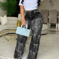 Trendy Tassel Design Womens Jeans Streetwear High Waisted Denim Pants Sparkly Sequin Party Vintage Straight Leg Jean Trousers