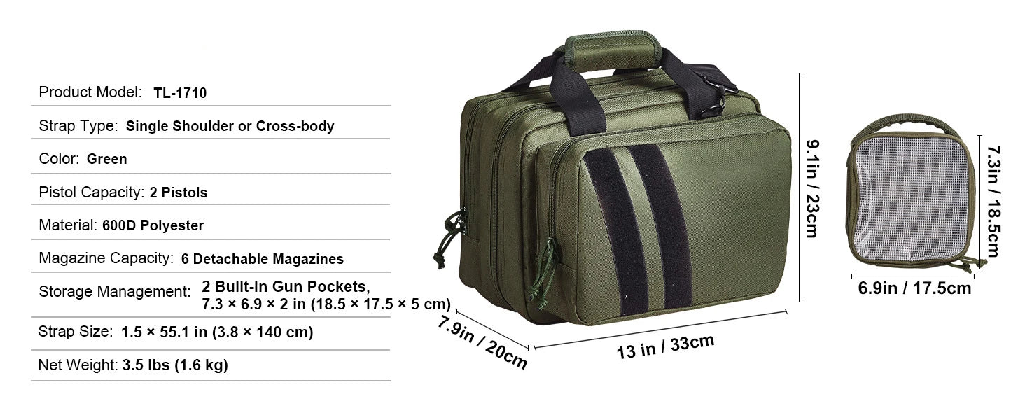 SucceBuy Tactical Range Backpack 2/6 Pistols Gun Backpack with Independent Pistol Bags and Magazines Pistol Backpack for Outdoor