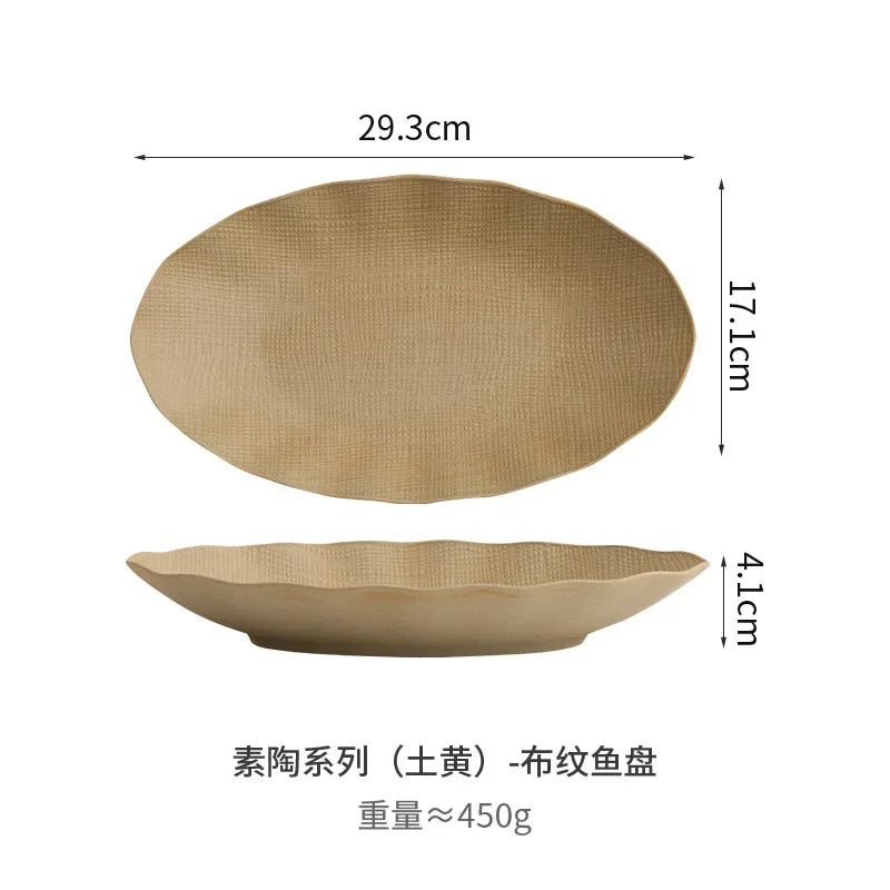 Vintage Coarse Ceramic Bowl, Soup Bowl, Fish Plate, Salad Bowls, Noodle Bowl, Soup Plate, Irregular Tableware, Kitchen Utensils