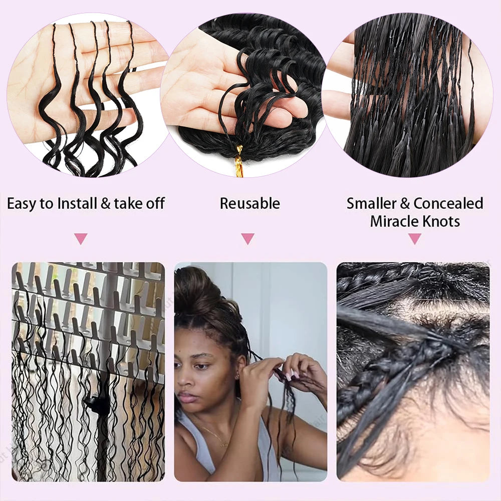 Miracle Knots Crochet Human Hair Deep Wave Pre-Separated Boho Braids Feather Crochet Human Hair 100% Burmese Curly Crochet Hair