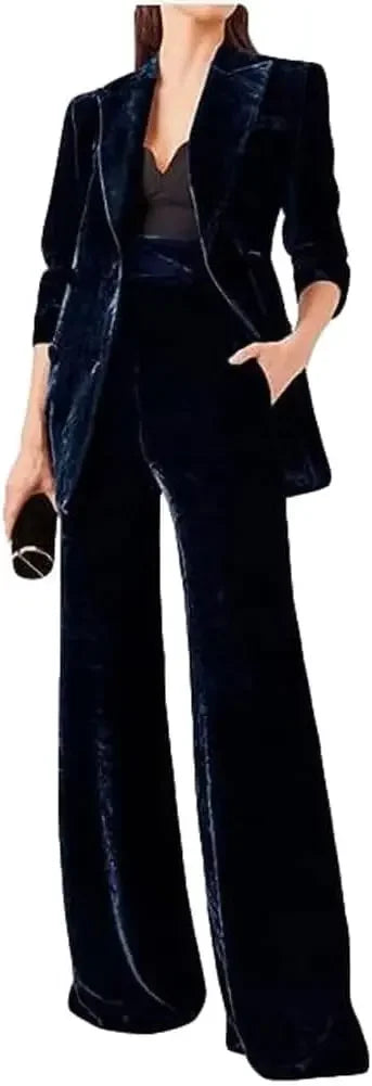 Women's Double Breasted Velvet Suit, 2 Piece Business Meetings and Office wear, Wedding banquets, Dinners and Dances
