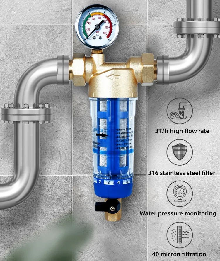 Front Purifier Whole House Spin Down Sediment Water Filter Central Backwash Remove Rust Contaminant Stainless Steel Mesh