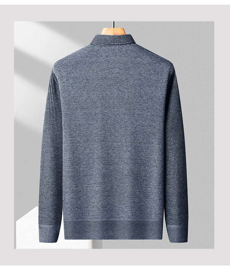 Male Fleece Polo Shirt Men's Pullover Autumn Winter T-shirt Collar Sweaters Cold Blouse Navy Blue Khaki Korean Clothing