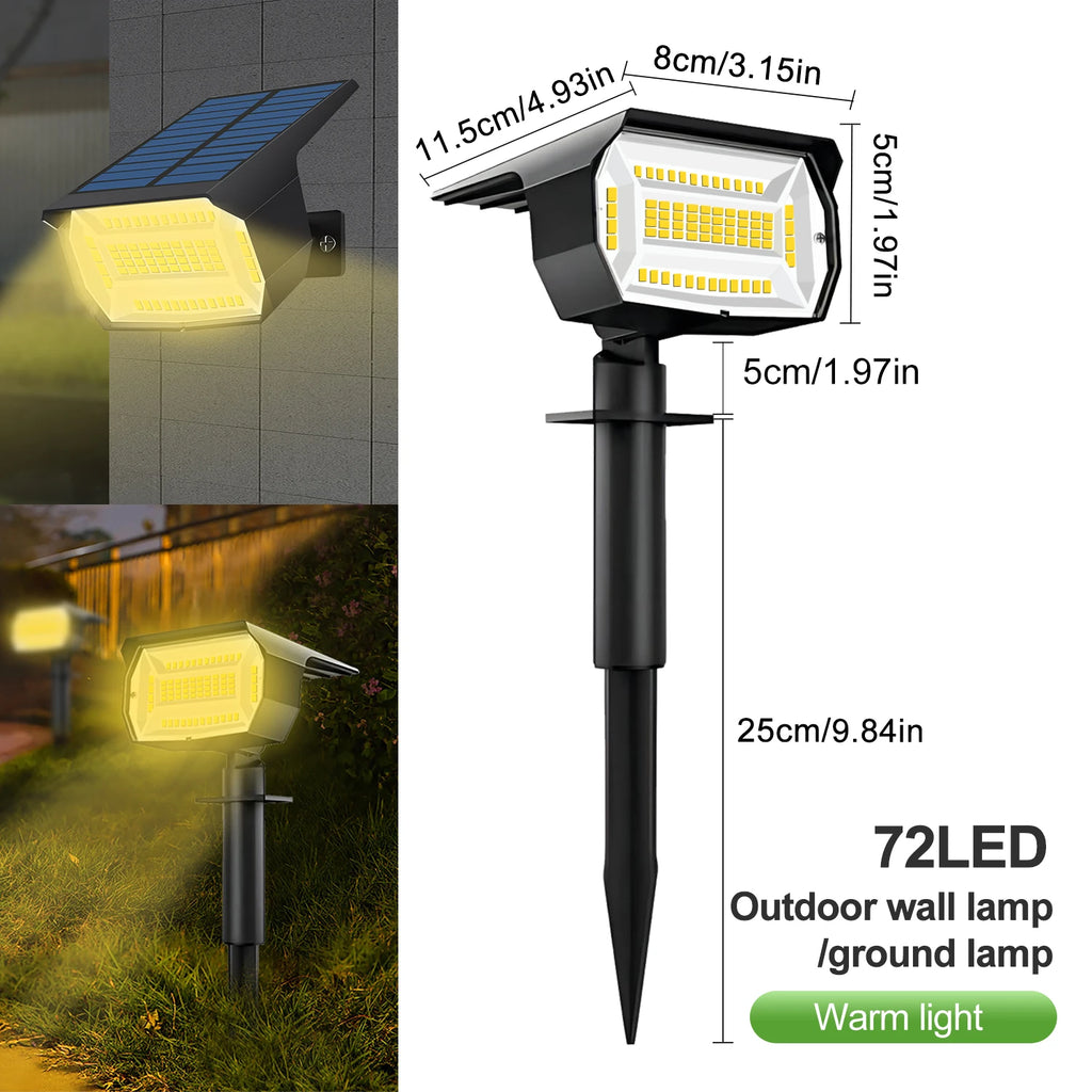 Outdoor 72/68 LED Solar Landscape Spotlights IP65 Waterproof Solar Light with 3 Modes Solar Garden Lighting for Outside Yard