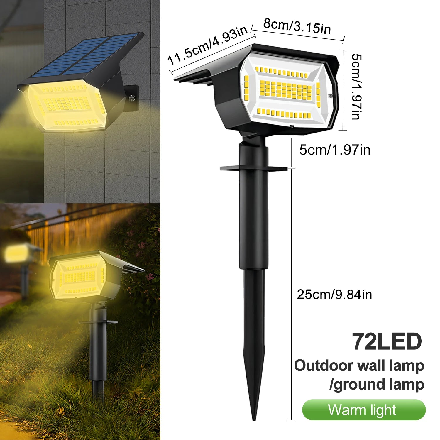 Outdoor 72/68 LED Solar Landscape Spotlights IP65 Waterproof Solar Light with 3 Modes Solar Garden Lighting for Outside Yard