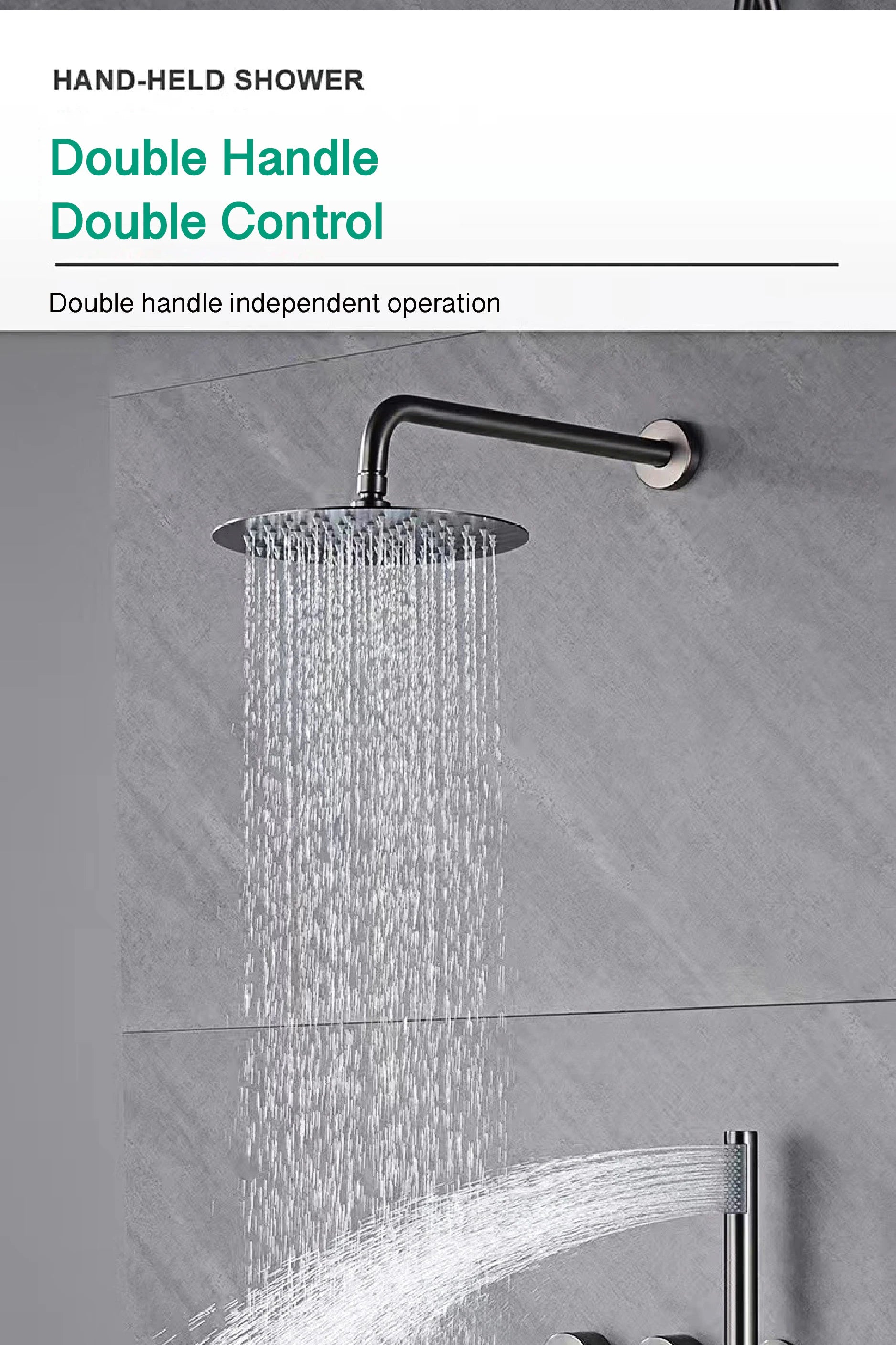 Luxury Gun Gray Brass Wall Mounted Shower System with Embedded Design, Dual Handle Hot and Cold Water, Simple Bathroom Faucet