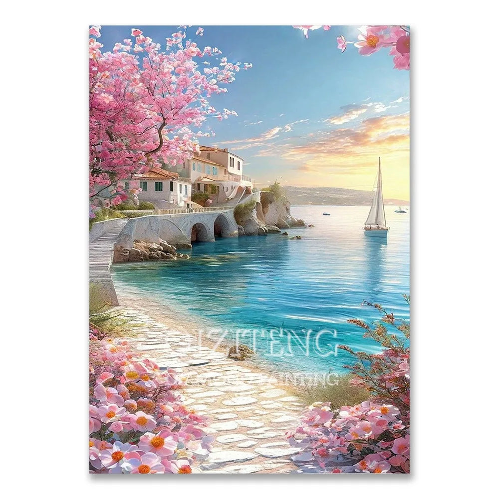 European Architecture 5D DIY Diamond Painting Kit Natural Landscape Full Diamond Mosaic Cross Stitch Kit Room Decoration Gift