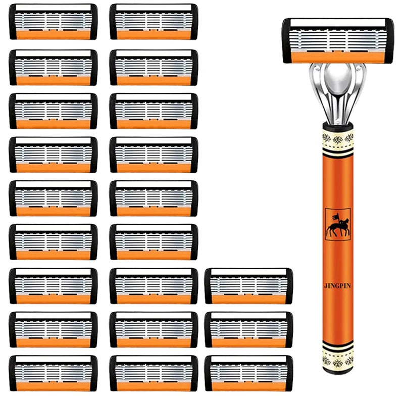6-Layers Safety Razor Set High Quality Men Razor Sharp Stainless Steel Shaving Changeable Shaver Head Blade ﻿
