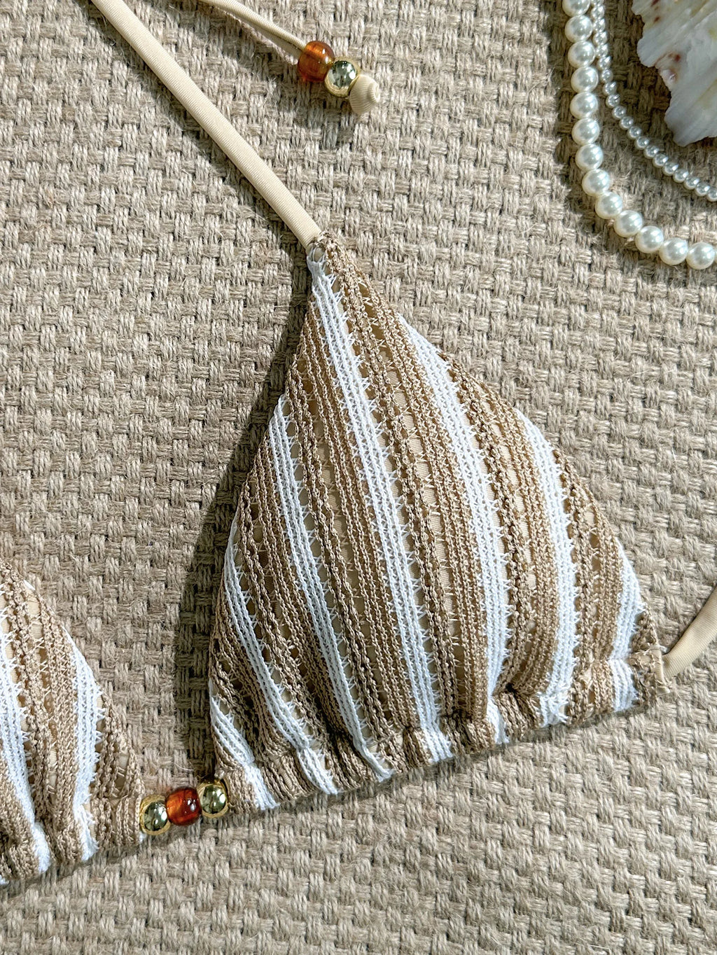 2026 Summer Women's Striped Knitted Solid Color Bikini Set Sexy Fashion Beach Vacation Bandage Swimsuit