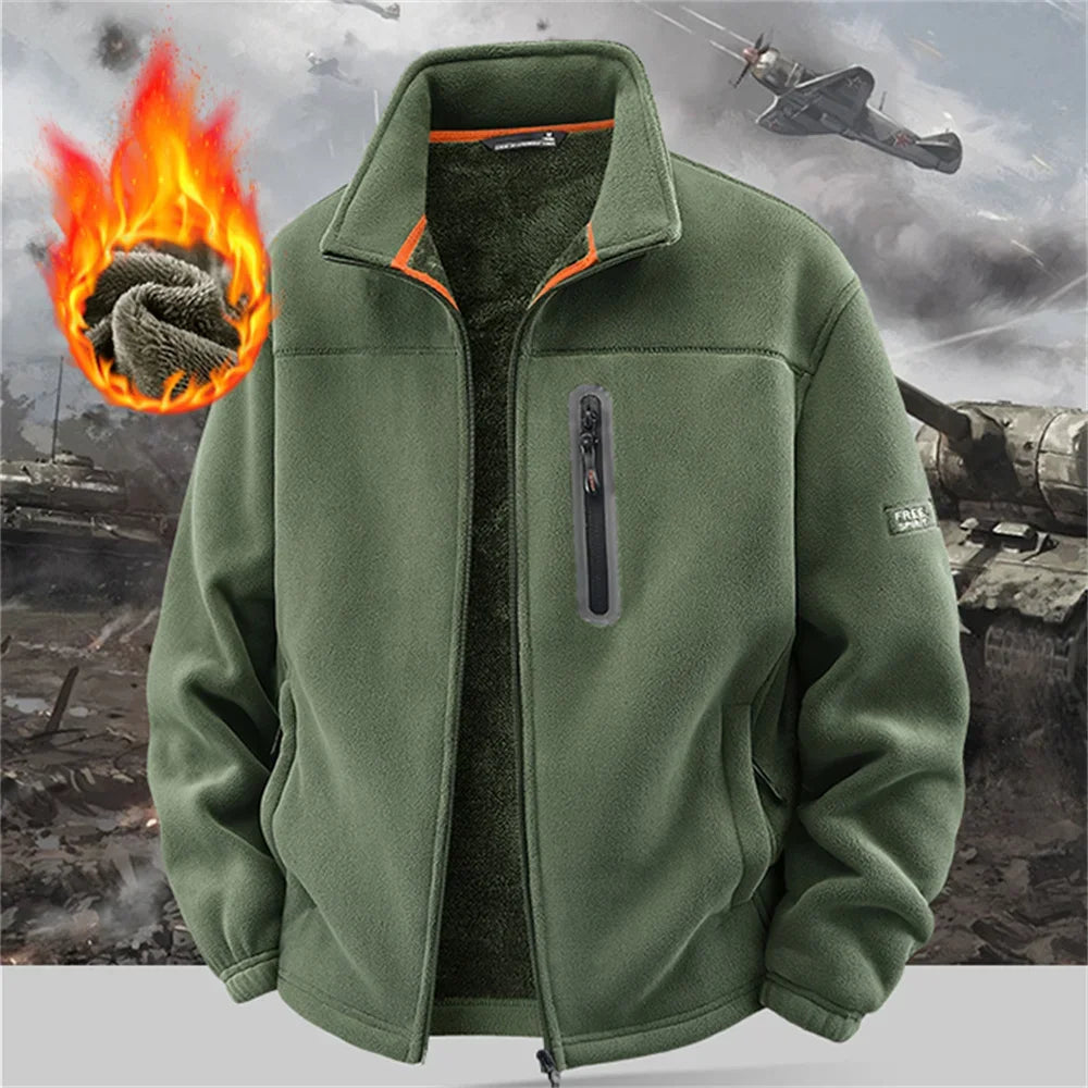 Winter Polar Fleece-Lined Jacket Men Thickened Windproof Stand-Collar Cardigan Jacket Casual Outdoor Embroidered Men's Warm Coat