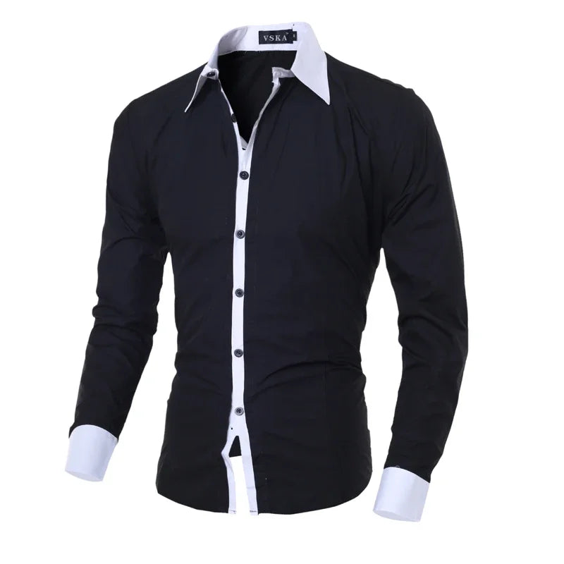Mens Stripes Shirts Long Sleeved Slim White Social Shirts Casual Male Clothes Business Camisa Masculina Chemise Christmas Shirt