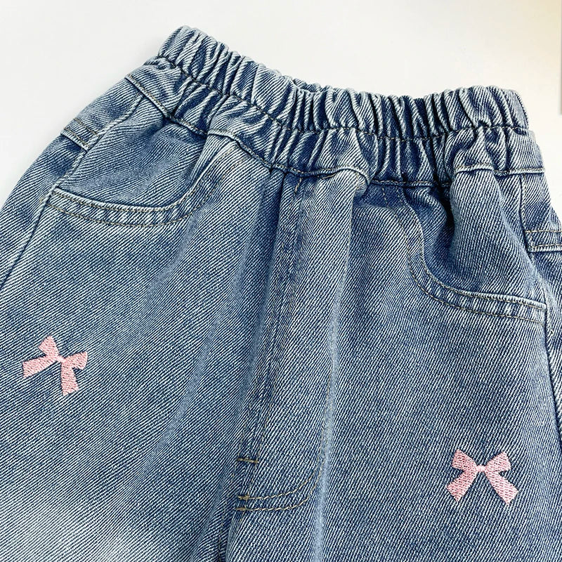 Girls' Jeans Straight Wide Leg Washed Soft Cow Pine Girl All-Match Wide and Long Pants Spring New