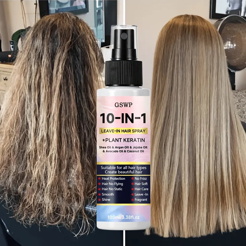 GSWP 10-In-1 Leave-In Hair Care Spray，Contains Biotin and Keratin，Heat Protection，Dry & Damaged Hair.100ml/200ml