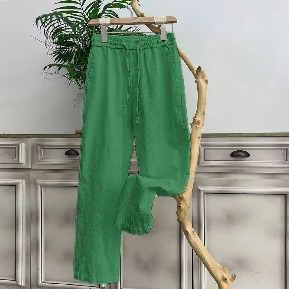 Summer Men's High-Grade Linen Pants Loose Comfortable Breathable Fashion Solid Color Casual Straight Leg Cotton Hemp Trousers